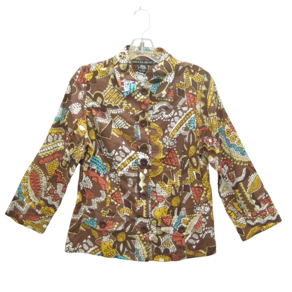 Mirror Image Women Jacket Small S Linen Cotton Jacket Tie Dye Floral Print